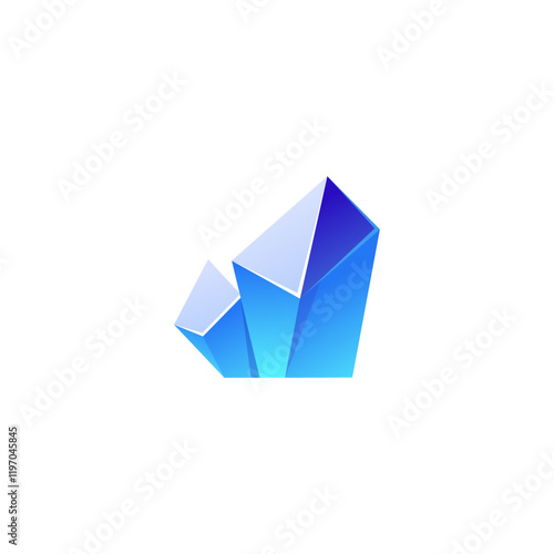 Vector image of blue shining crystals similar to translucent ice floes on a white background