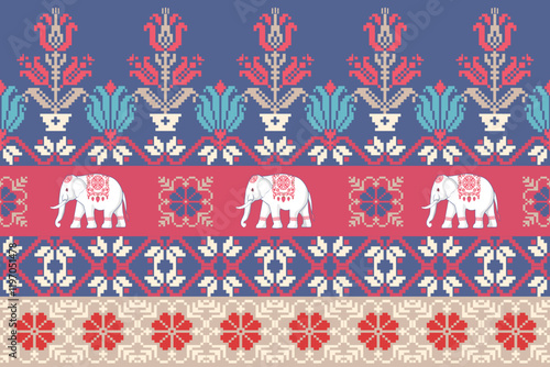 elephants pattern, mandala
Beautiful Thailand,thai pattern,seamless,Traditional,ethnic,fabric pattern for textiles,rugs, wallpaper,clothing, sarong,batik,wrap,embroidery,print,background,cover, illust