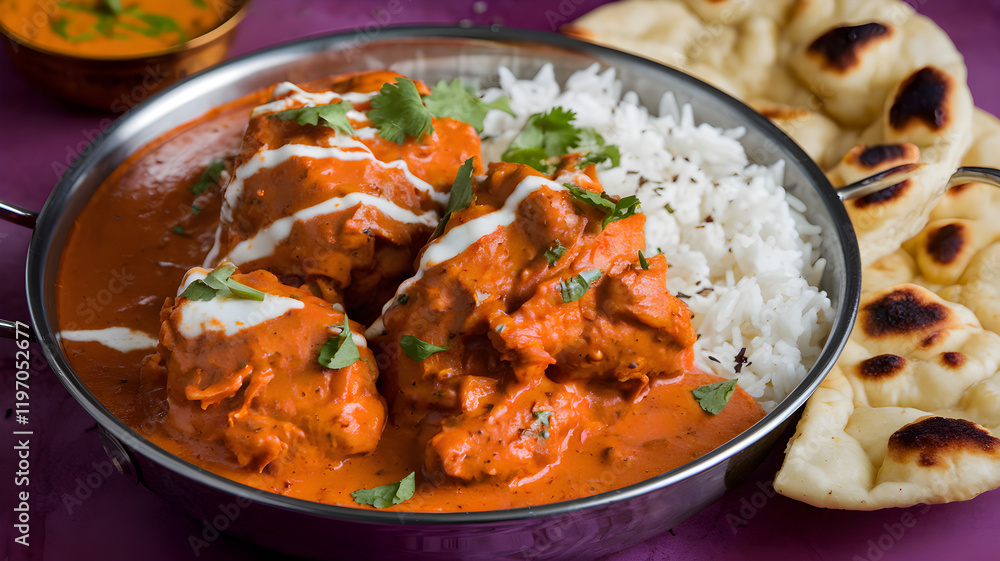 Indian Butter Chicken with Basmati Rice and Naan Indian Butter Chicken with Basmati Rice and Naan
