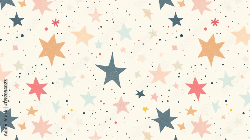 custom made wallpaper toronto digitalA seamless pattern with colorful stars and polka dots on a cream background.