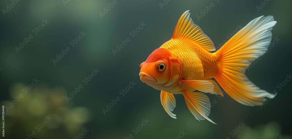 Goldfish swimming in lush underwater greenery. Goldfish swimming in lush underwater greenery.