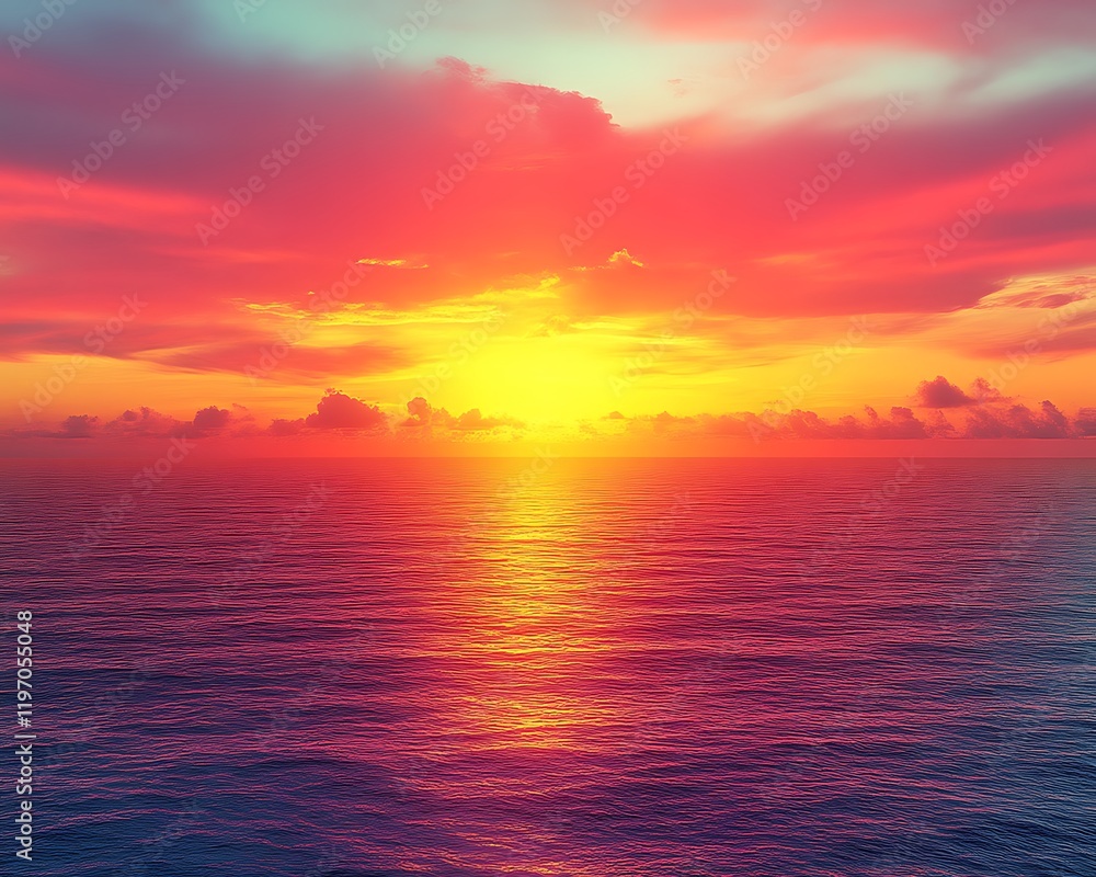Obraz premium Vibrant sunset over calm ocean.
