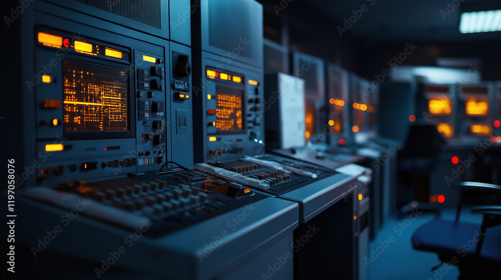 Naklejka premium Advanced control room operations modern facility technology environment industrial setting high-tech concept