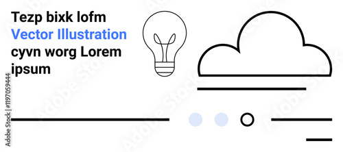 Light bulb, cloud, text, and simple graphical lines. Ideal for creativity, modern design, technology, innovation, minimalist aesthetics, web development, education. Landing page
