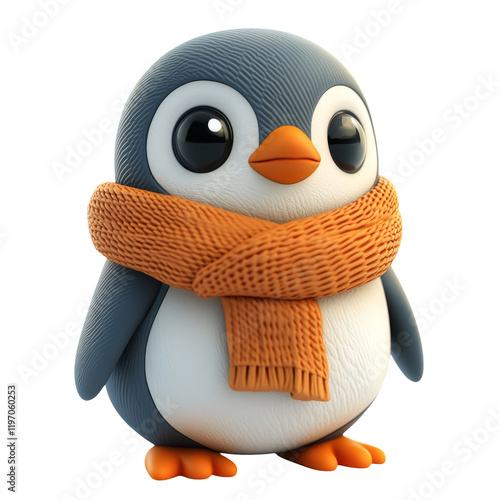 Cheerful Cartoon Penguin Character Wearing Orange Scarf Against Transparent Background for Creative Projects photo