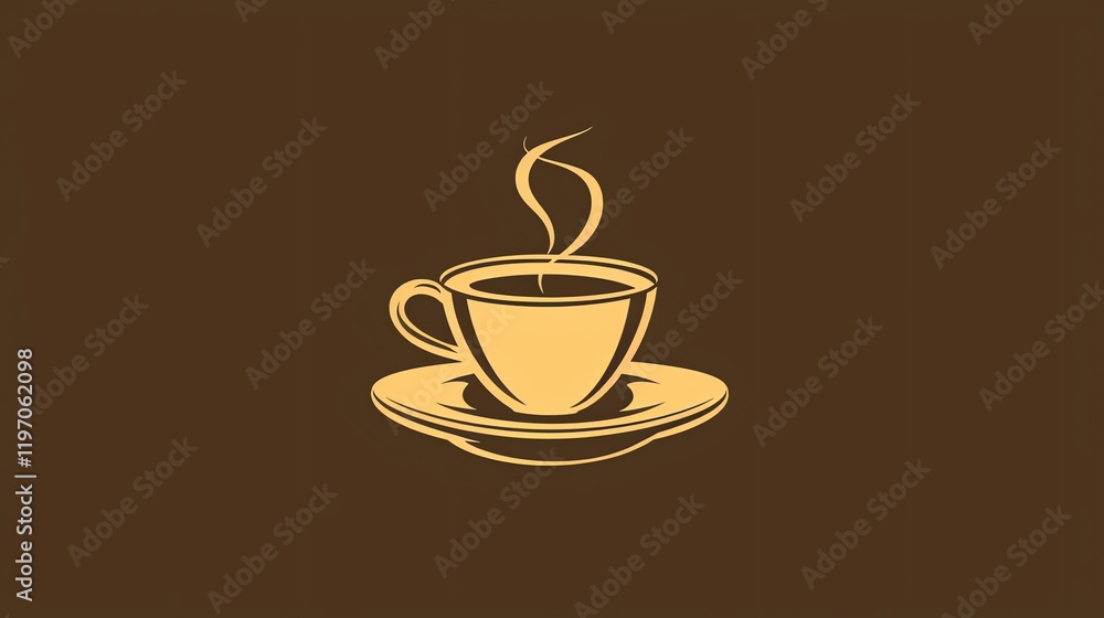 Obraz premium A simple, stylized icon of a coffee cup and saucer on a brown background.