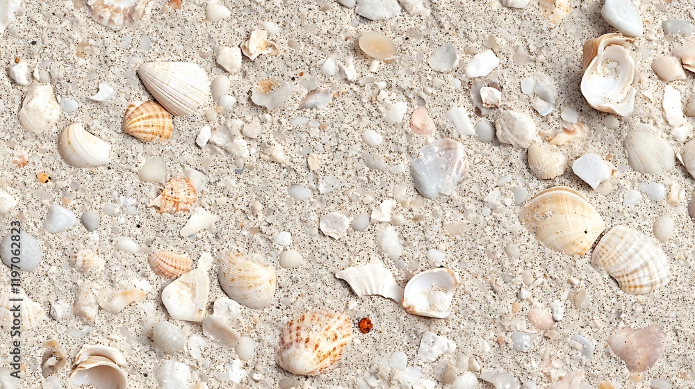 A grainy sand texture with scattered small pebbles and shells A grainy sand texture with scattered small pebbles and shells