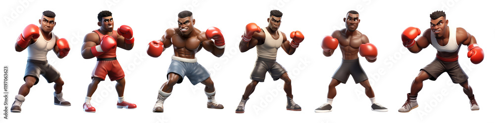 PNG Animated boxers in fighting stances, element set on transparent background PNG Animated boxers in fighting stances, element set on transparent background