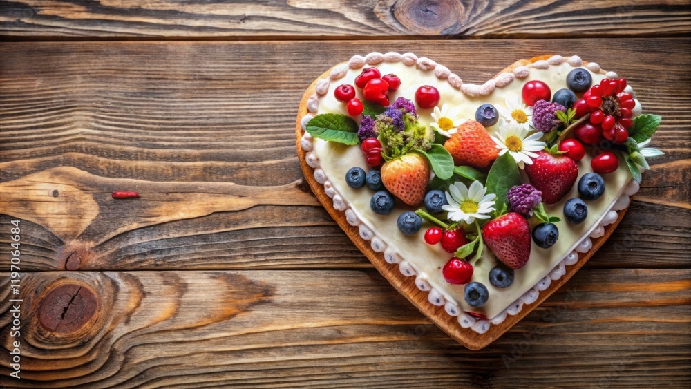 Heart-Shaped Cake with Fresh Berries and Flowers Heart-Shaped Cake with Fresh Berries and Flowers