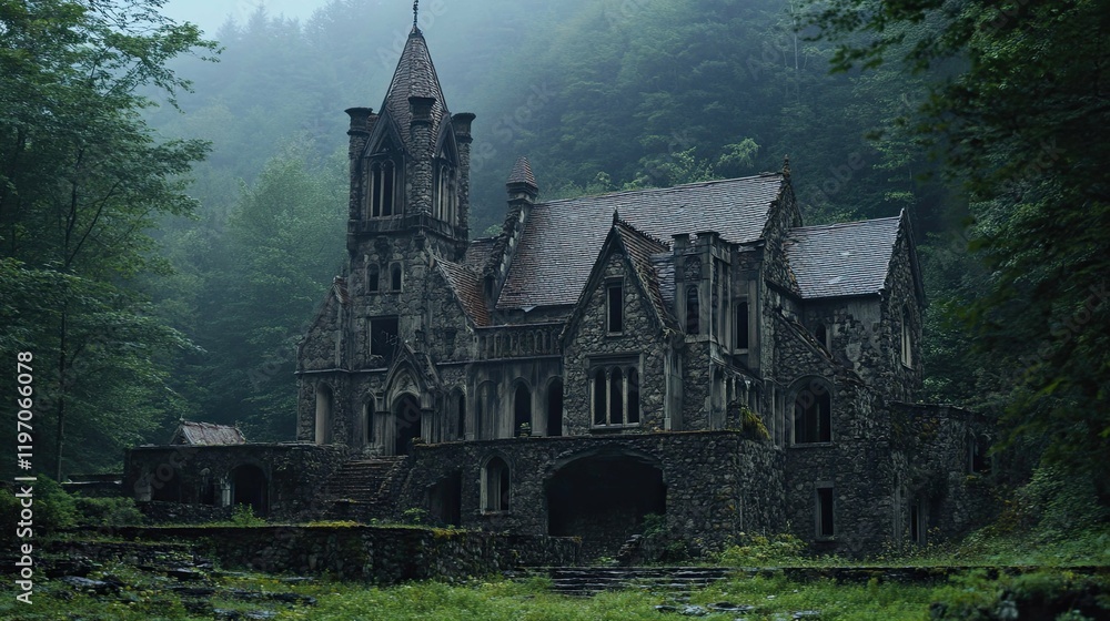 Abandoned monastery in the forest Abandoned monastery in the forest