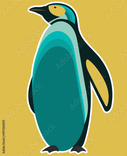 Cartoon penguin childish sticker print. Nursery simple art, kids design. Flat cartoon Arctica background