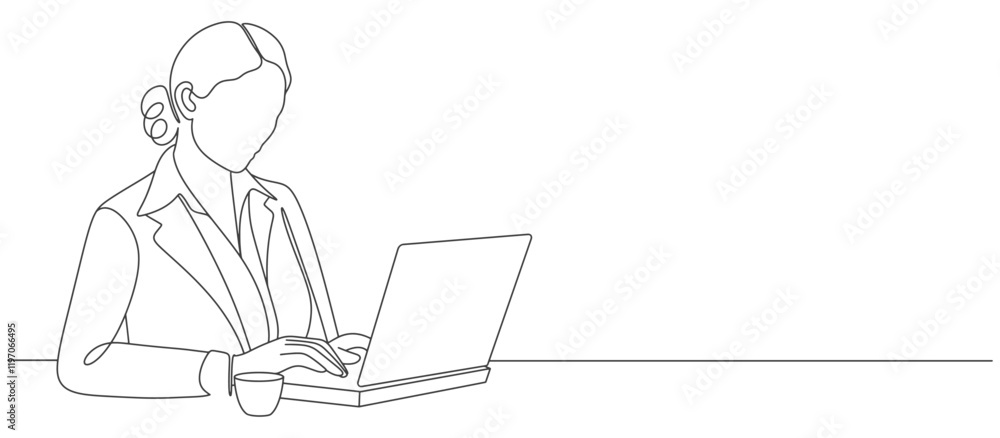 person working on laptop line art style vector illustration person working on laptop line art style vector illustration