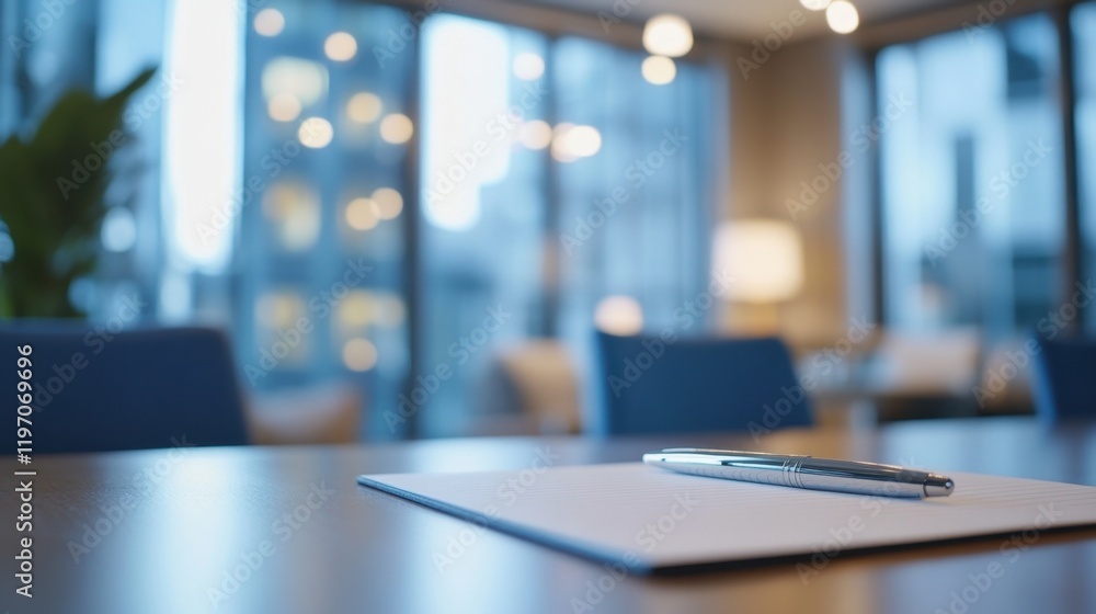 A close-up of a sleek pen writing on a lined notebook in an office setting. A close-up of a sleek pen writing on a lined notebook in an office setting.
