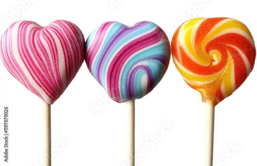 Wallpaper Mural Colorful Heart-Shaped Lollipops Displayed Side by Side on a White Background, Perfect for Celebrations, Sweet Treats, and Festive Occasions Torontodigital.ca