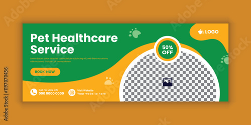 Pet care Facebook cover banner design template or animal healthcare web banner