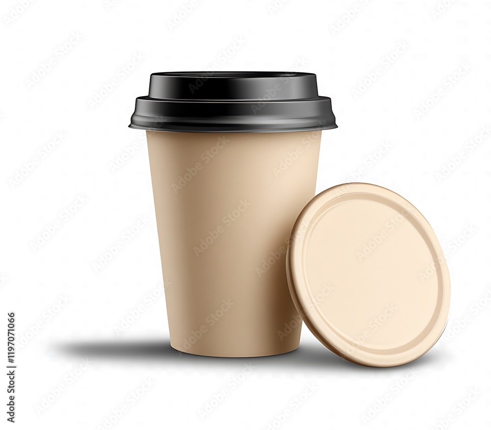 Minimalist Disposable Coffee Cup with Black Lid – Beige Paper Cup for Takeaway in Clean, Neutral Studio Setting Minimalist Disposable Coffee Cup with Black Lid – Beige Paper Cup for Takeaway in Clean, Neutral Studio Setting