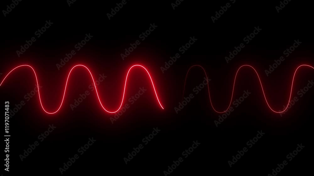Glowing neon lines moving animation. Abstract geometric neon background, colorful glowing wavy line moves from left to right. 