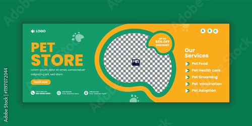 Pet care Facebook cover banner design template or animal healthcare web banner