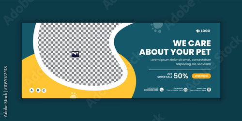 Pet care Facebook cover banner design template or animal healthcare web banner