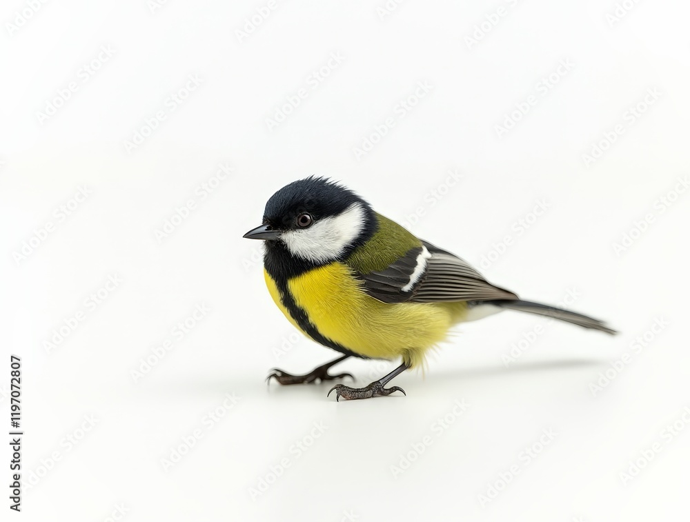 Naklejka premium Colorful great tit bird standing on a smooth surface in a bright environment