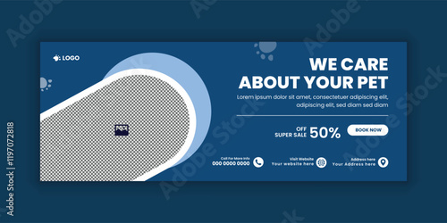 Pet care Facebook cover banner design template or animal healthcare web banner