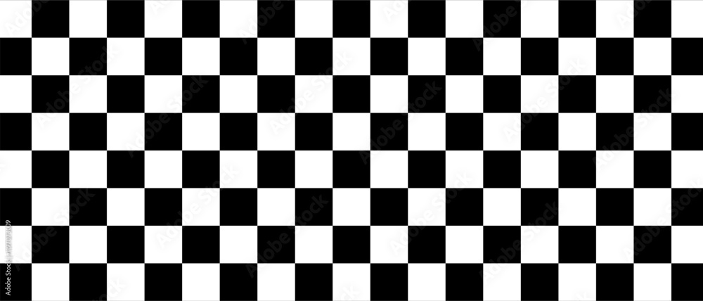Fototapeta premium Chess board optical visual illusion, checkerboard banner template. Black and white checkers squares, vector abstract background.