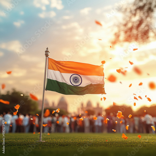 Indian flag hosting celebration for 26 January in a lawn photo