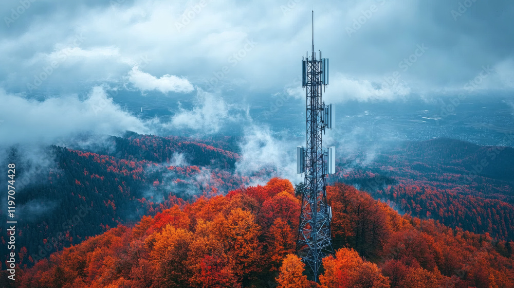 Obraz premium Sunset Over Cell Tower with 5G Technology