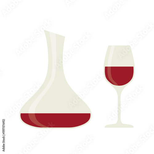 red wine carafe, decanter and glass- vector illustration