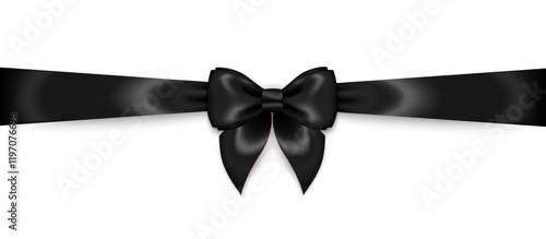 3d realistic silk black ribbon bow isolated on white background. Gift Card with Place for Text. Vector Illustration. Invitation Decorative Template, Voucher Design. Black Friday poster, sale banner