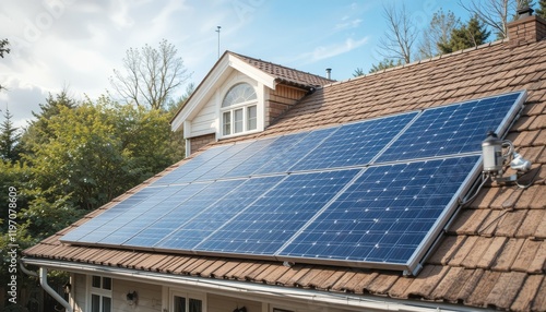 Wallpaper Mural Solar Panels Installed on a House Roof for Renewable Energy Torontodigital.ca