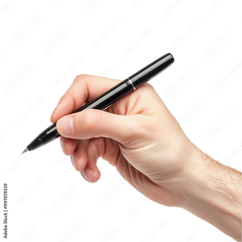 Hand Holding Black Pen Writing Closeup Image man ink work tool male isolated on transparent background Hand Holding Black Pen Writing Closeup Image man ink work tool male isolated on transparent background