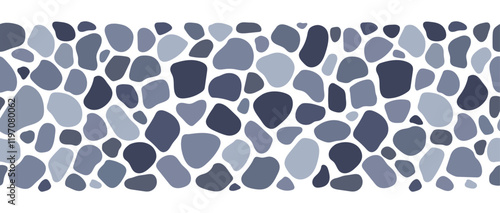 Cobblestone mosaic seamless border, stone texture. Vector abstract repeat background