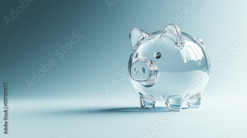 Transparent piggy bank reflects light, symbolizing savings and f