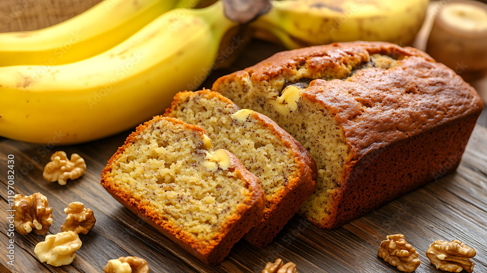 A loaf of banana bread with walnuts A loaf of banana bread with walnuts