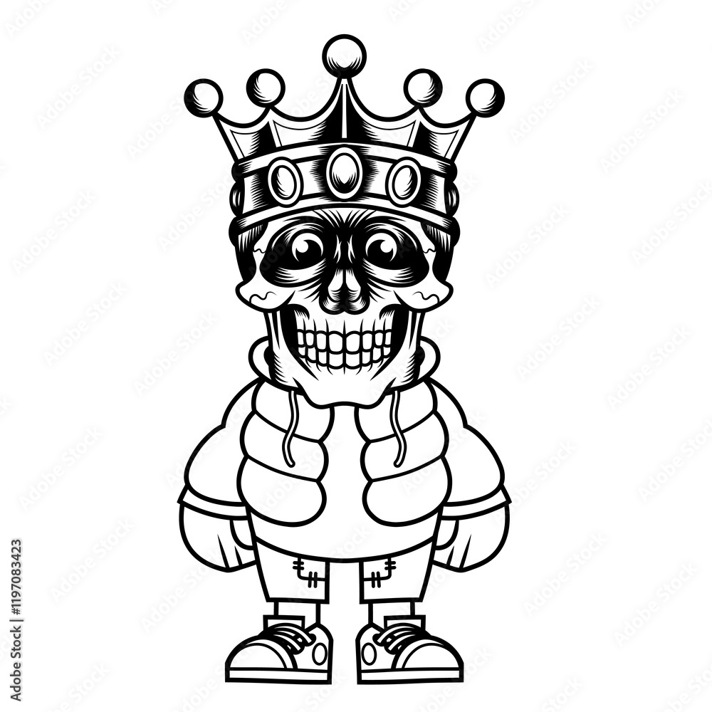 Mascot character design cartoon crown king skull outline Mascot character design cartoon crown king skull outline