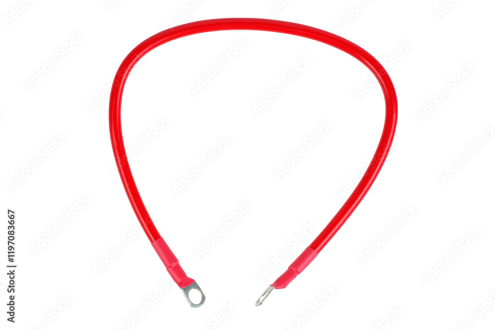 Red cable isolated on white background.Top view Red cable isolated on white background.Top view