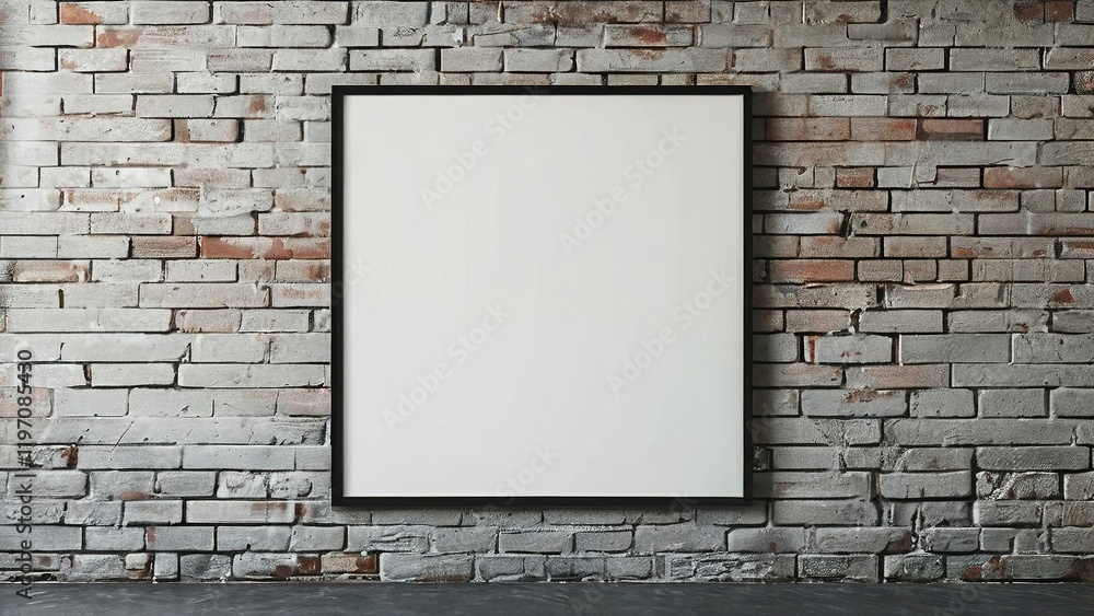 Blank framed canvas on a textured brick wall, showcasing minimalist art display potential Blank framed canvas on a textured brick wall, showcasing minimalist art display potential