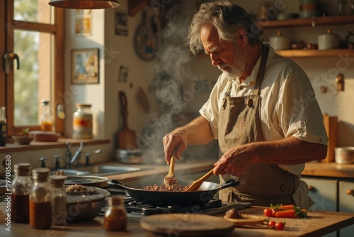 old man in kitchen photo
