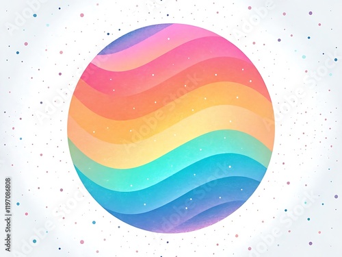 A captivating abstract design featuring a circle with layered, rainbow-colored, wavy patterns. photo