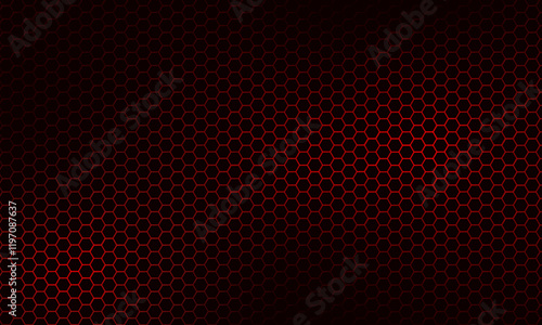 Abstract modern dark background red neon hexagons texture, honeycomb gradient colors, vector template backdrop banner.