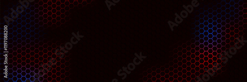 Abstract modern dark background red neon hexagons texture, honeycomb gradient colors, vector template backdrop banner.