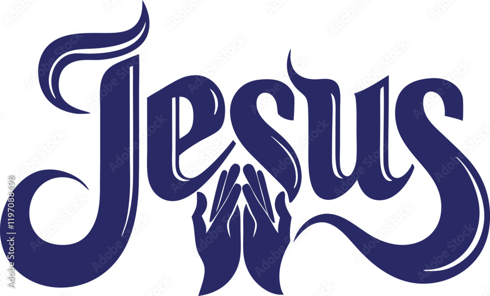 Obraz premium Jesus name in the shape of prayer hands vector