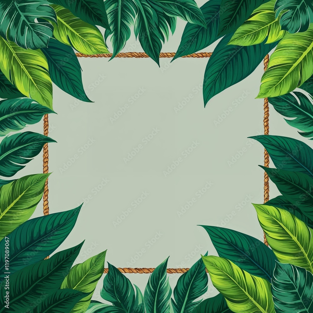 Fototapeta premium Vibrant green tropical leaves framing the edges for a refreshing nature inspired border