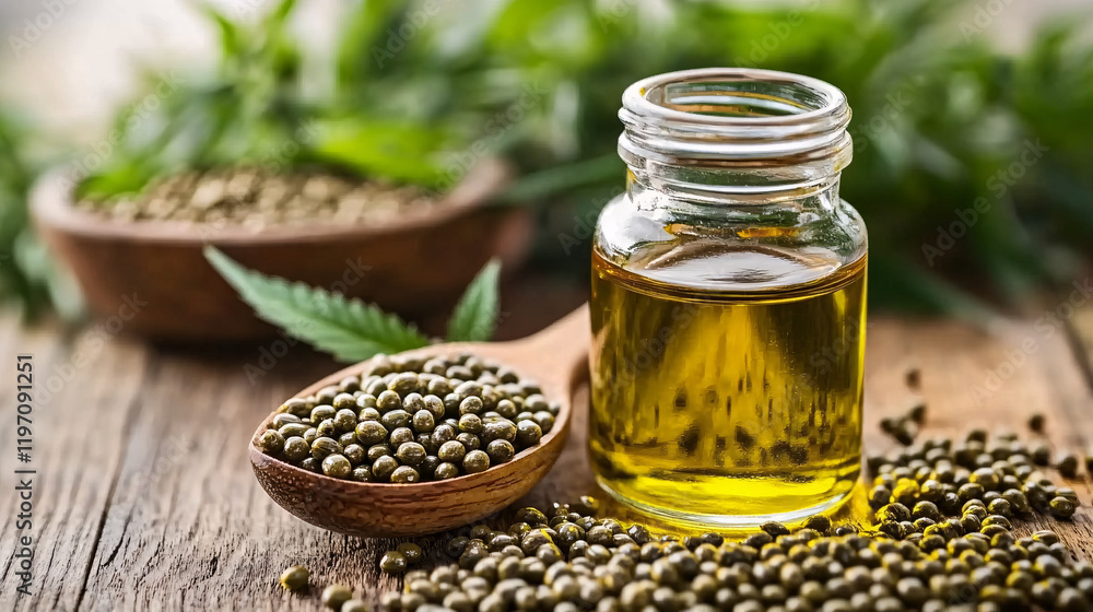 Hemp oil, an organic and healthy ingredient, is used in cooking and natural medicine. Hemp oil, an organic and healthy ingredient, is used in cooking and natural medicine.