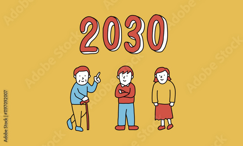 2030年問題　イラストレーション　3人に1人が65歳以上
