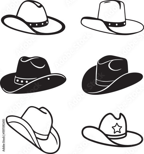 Western cowboy hat icon outline vector set in black color.