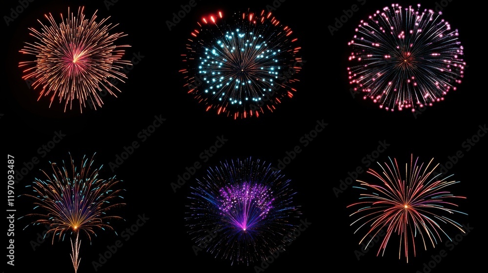 Fireworks with a focus on intricate details and vibrant tones, emphasizing depth and contrast Fireworks with a focus on intricate details and vibrant tones, emphasizing depth and contrast