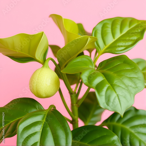 A fiddle leaf fig bambino or ficus lyrata bambino ona pink background photo