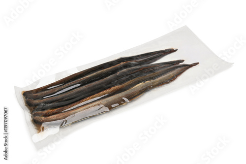 Smoked lamprey in vacuum package photo